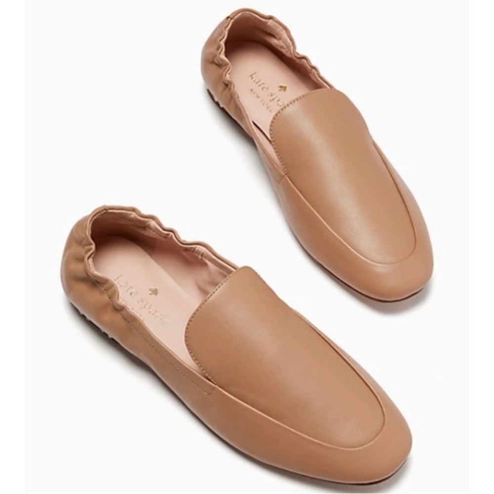 kate spade Nude Leather Ballet Loafers with Stud Heel - Picture 2 of 9